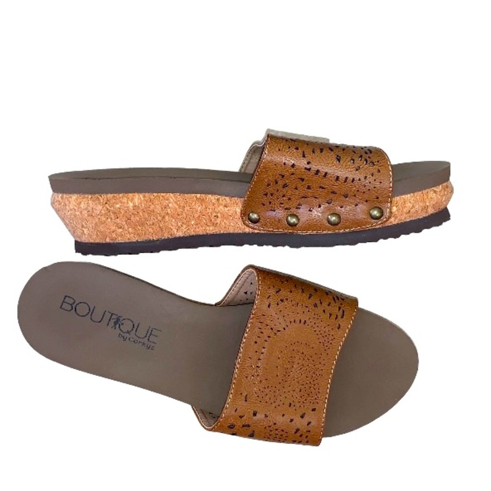 New 💥 CORKYS Boutique brown cutout cork wedge sandals women’s shoes size 10